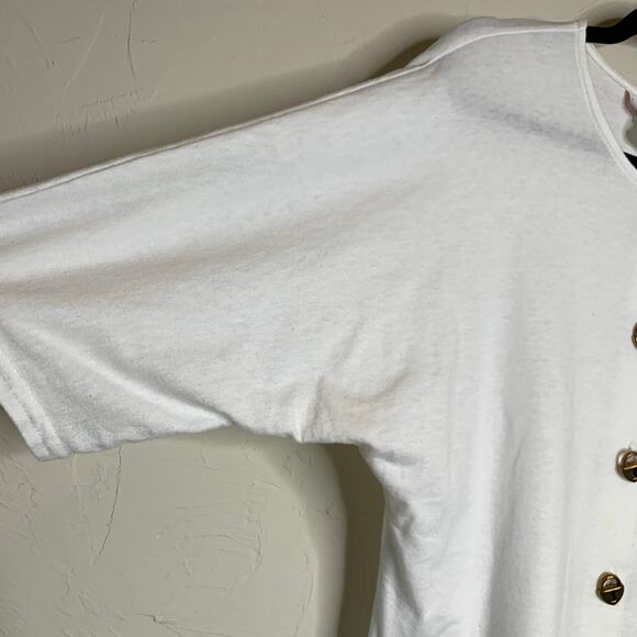 Vintage Jersey Top White Button Front w Large Buttons Hearts Sz Medium - Picture 7 of 9